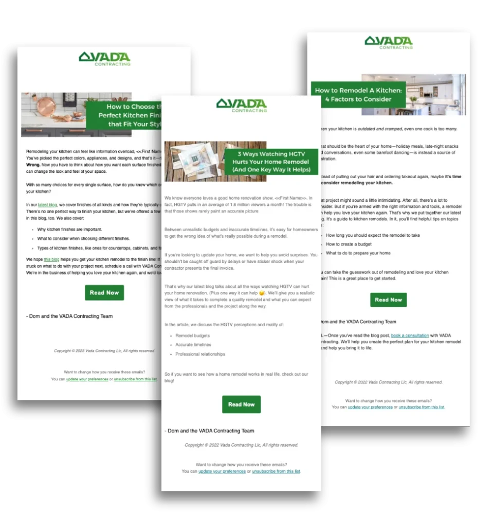 VADA Contracting email mockup done by Hughes Integrated